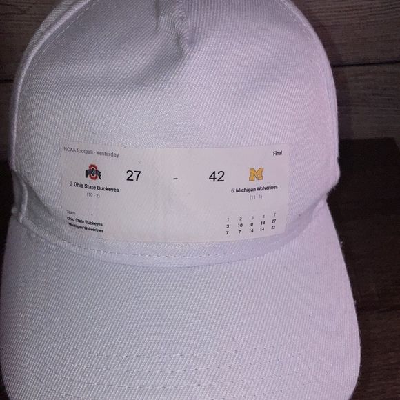 Mens Innovation Ohio State 27- Michigan Wolverines 42 Big 10 White Game Hat - Picture 2 of 10